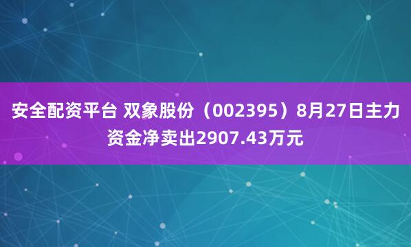 安全配资平台 双象股份（002395）8月27日主力资金净卖出2907.43万元